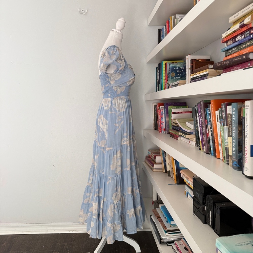 FREE PEOPLE Sundrenched Short Sleeve Maxi Dress blue and white floral Medium - Picture 9 of 14